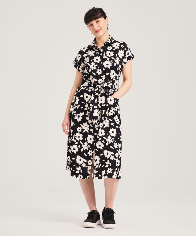 Denver Hayes Women's Short Sleeve Midi Cotton Sateen Shirt Dress