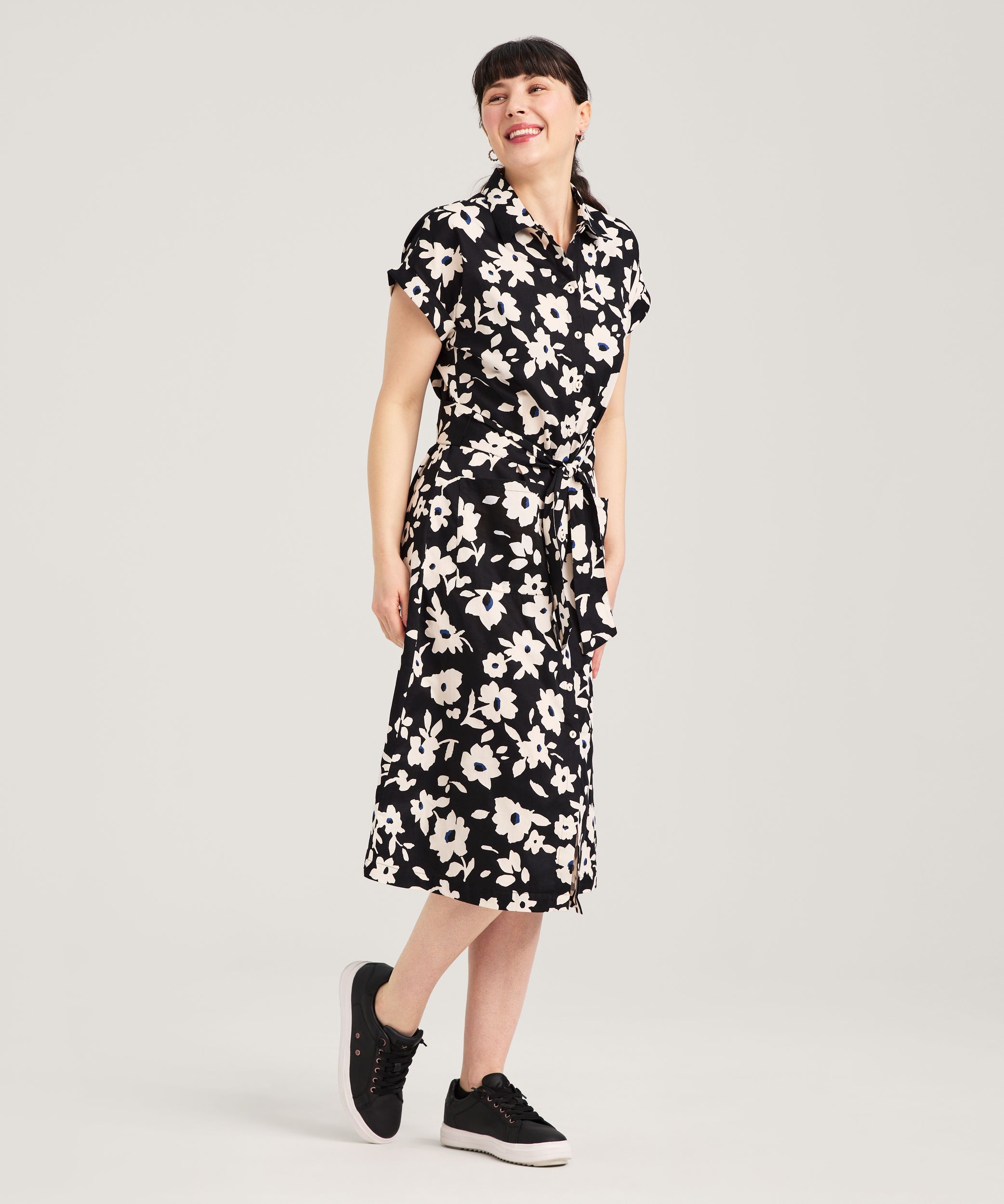 Robe chemise mi-longue à manches courtes en satin de coton pour femmes, Denver Hayes