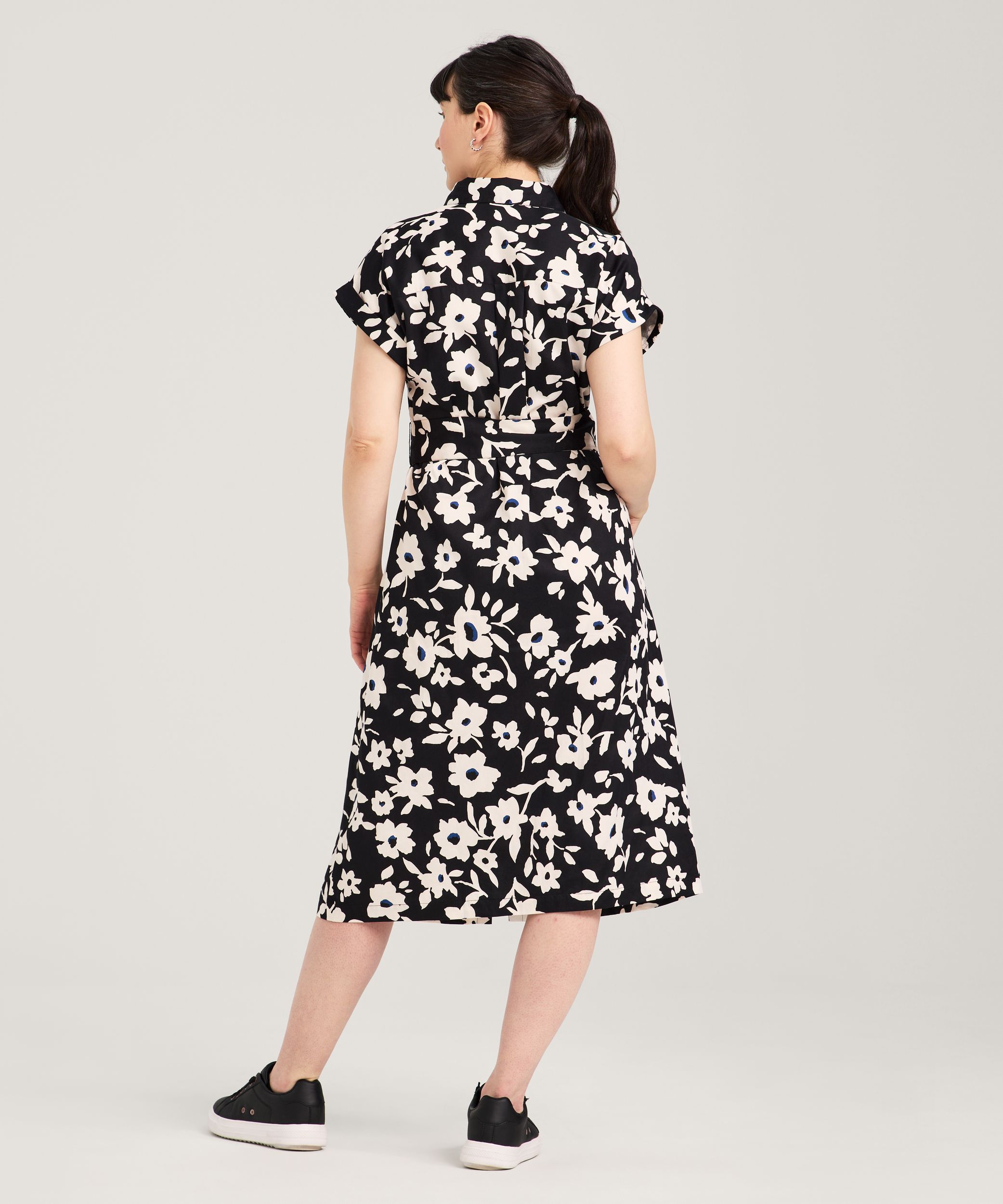 Robe chemise mi-longue à manches courtes en satin de coton pour femmes, Denver Hayes