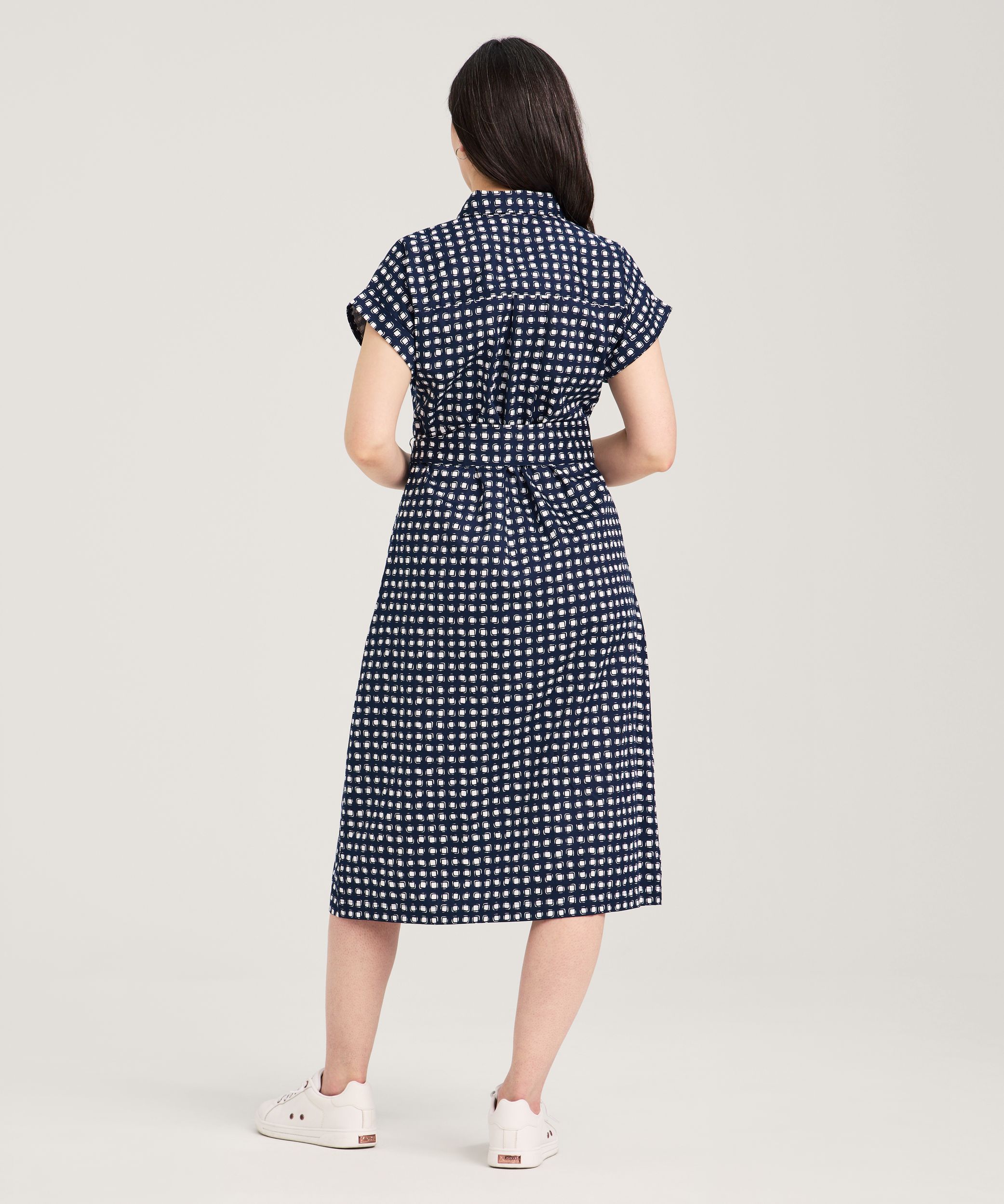 Robe chemise mi-longue à manches courtes en satin de coton pour femmes, Denver Hayes