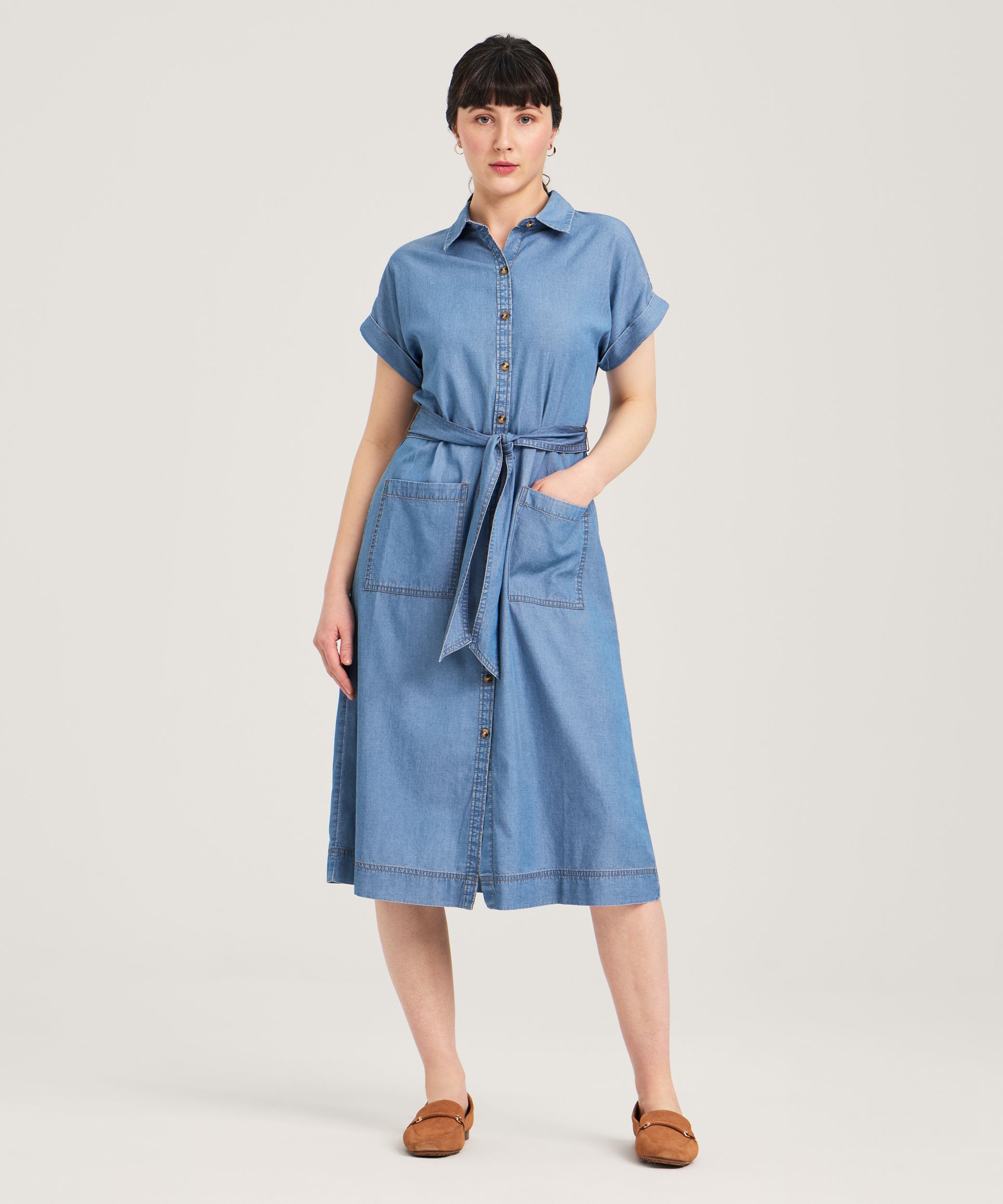 Robe chemise mi-longue à manches courtes pour femmes, Denver Hayes