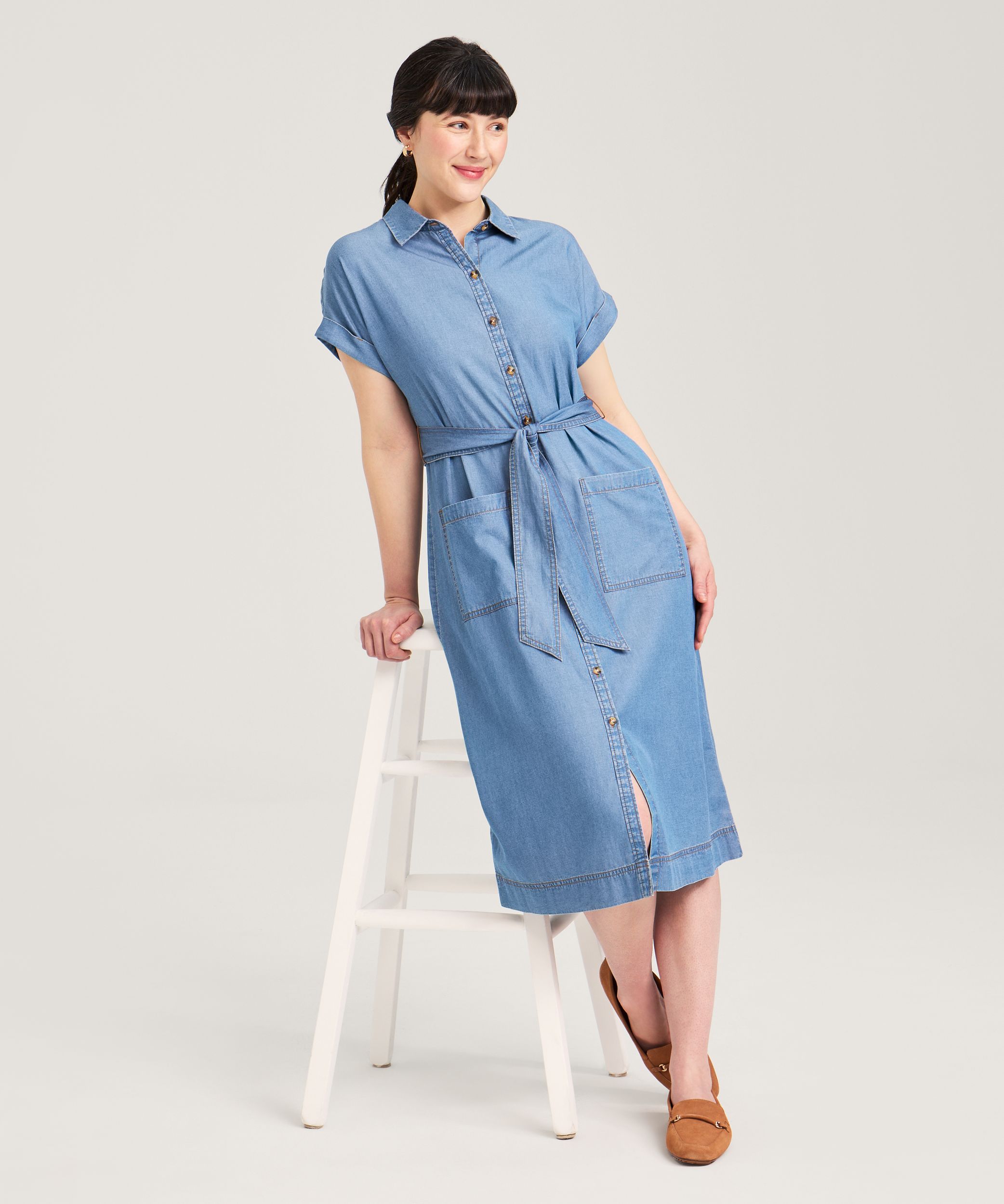 Robe chemise mi-longue à manches courtes pour femmes, Denver Hayes