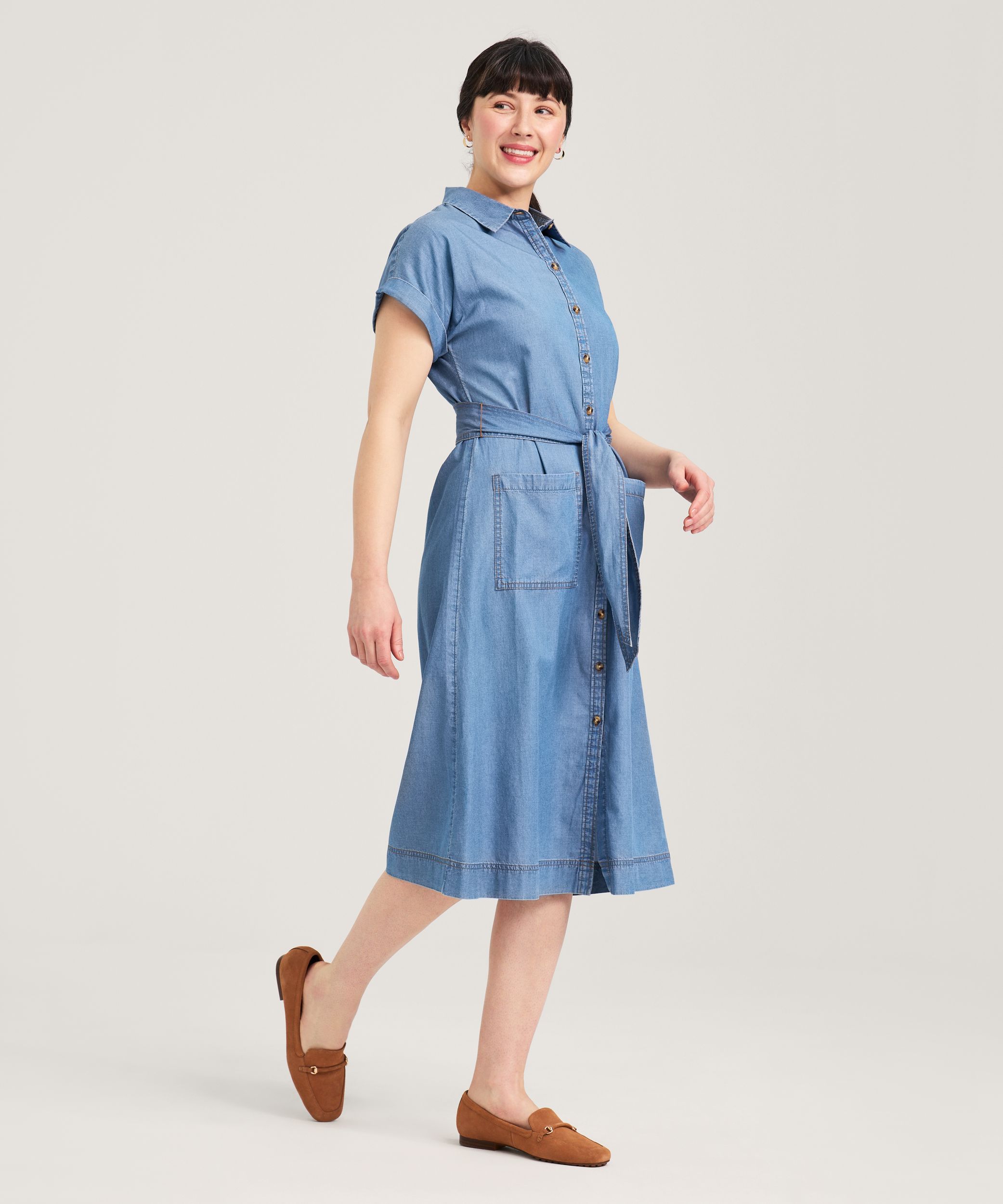 Robe chemise mi-longue à manches courtes pour femmes, Denver Hayes