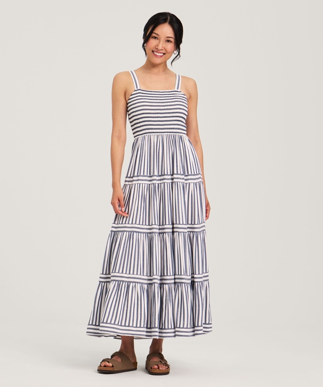 FarWest Women's Smocked Bodice Beach Tiered Dress