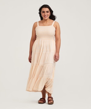 FarWest Women's Smocked Bodice Beach Tiered Dress
