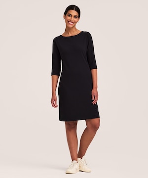 Denver Hayes Women's Elbow Sleeve Rib Knit Boatneck Dress
