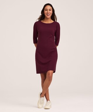 Denver Hayes Women's Elbow Sleeve Rib Knit Boatneck Dress