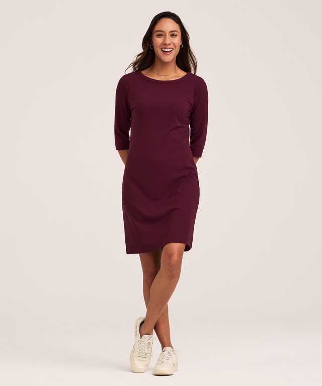 Denver Hayes Women's Elbow Sleeve Rib Knit Boatneck Dress