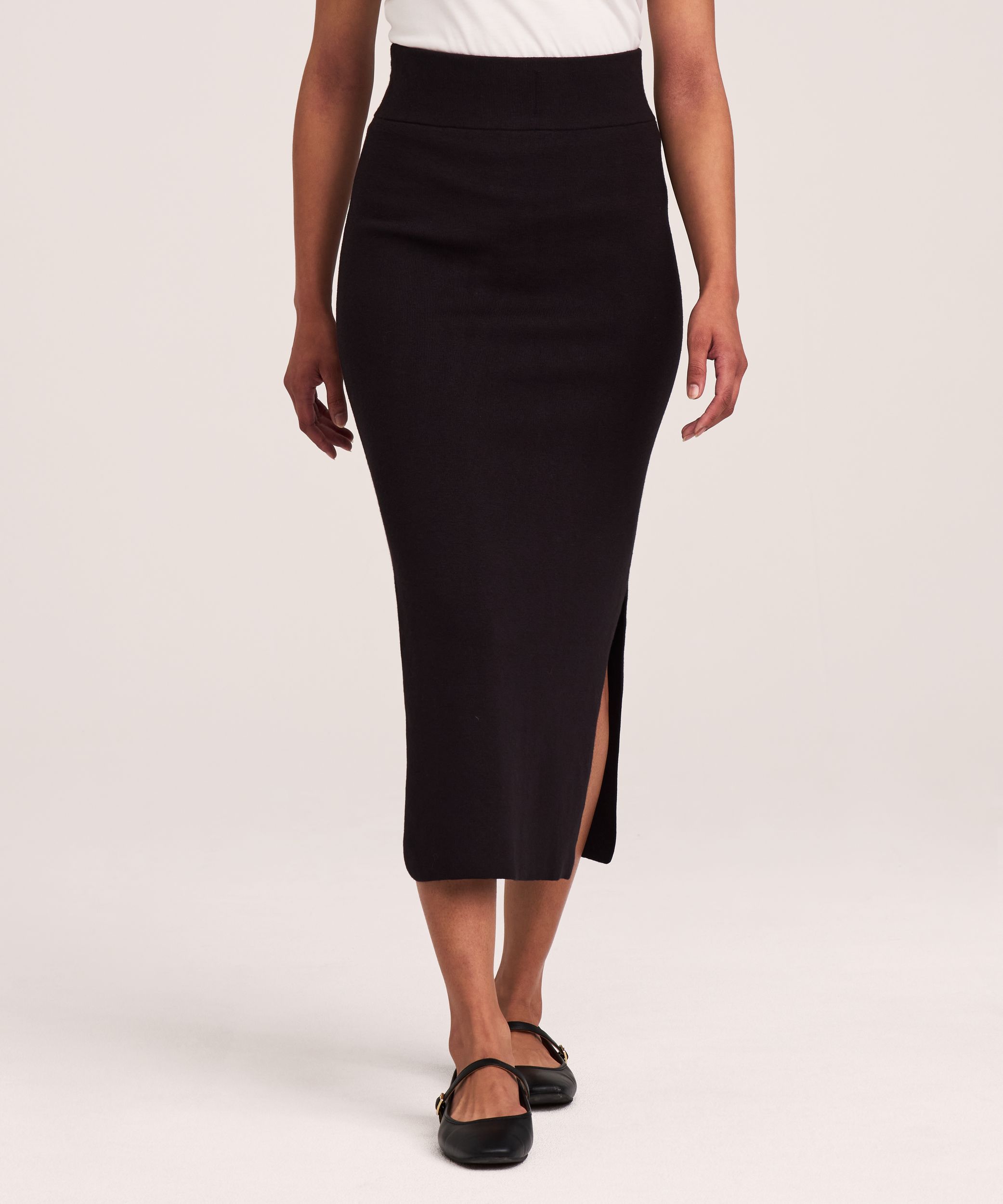 Jupe mi-longue en tricot double avec fentes pour femmes, Denver Hayes
