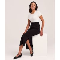 Denver Hayes Women's Double Knit Midi Skirt with Slits Front_Angled_Left