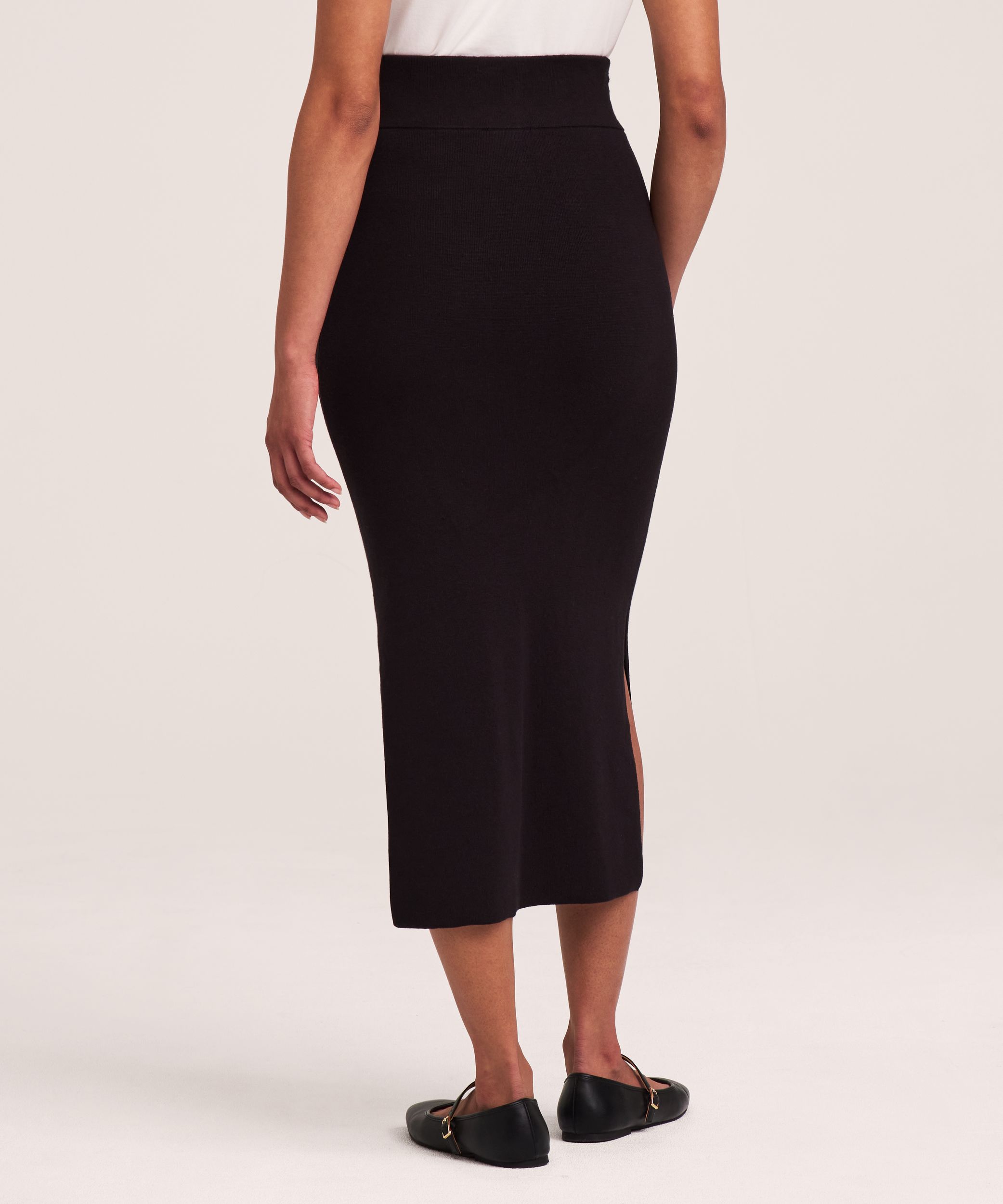 Jupe mi-longue en tricot double avec fentes pour femmes, Denver Hayes