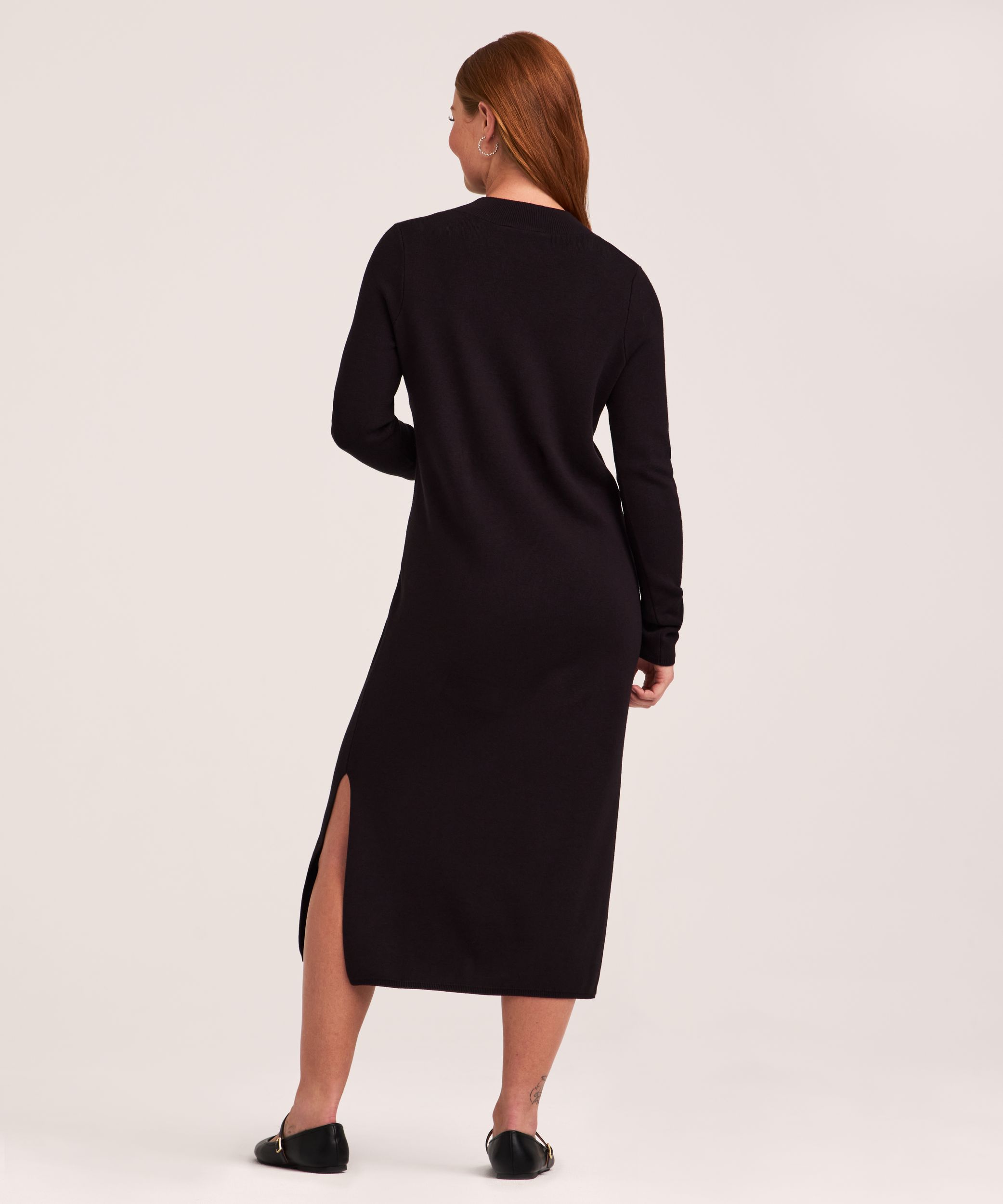 Robe-chandail mi-longue en tricot double avec fentes pour femmes, Denver Hayes