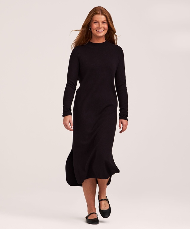 Robe-chandail mi-longue en tricot double avec fentes pour femmes, Denver Hayes