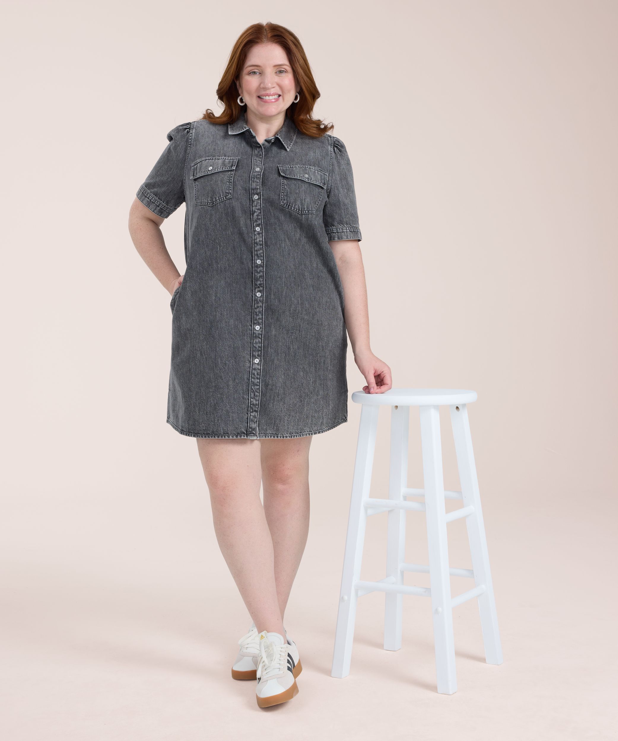 Robe courte en denim à manches bouffantes pour femmes, Denver Hayes