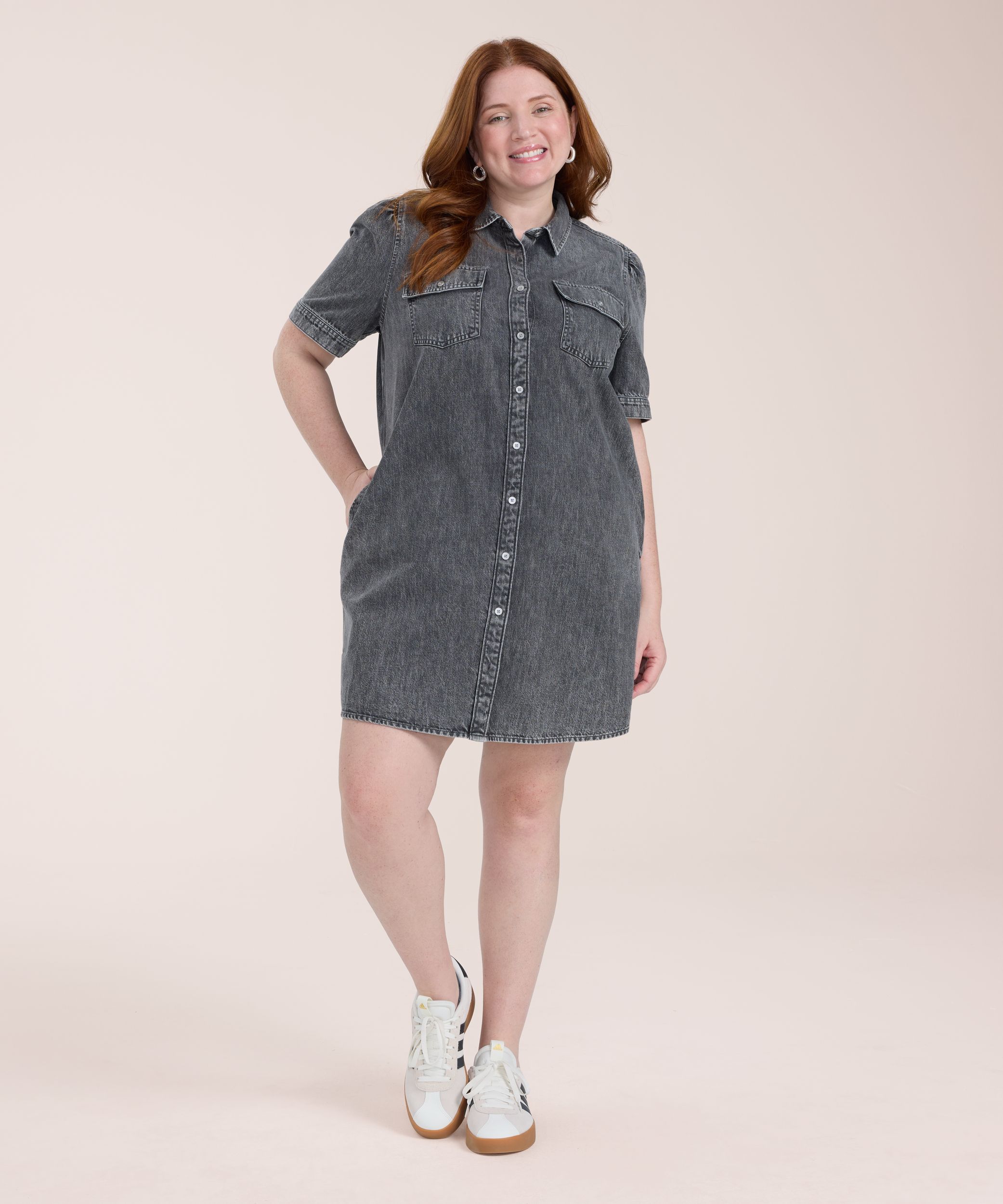 Robe courte en denim à manches bouffantes pour femmes, Denver Hayes