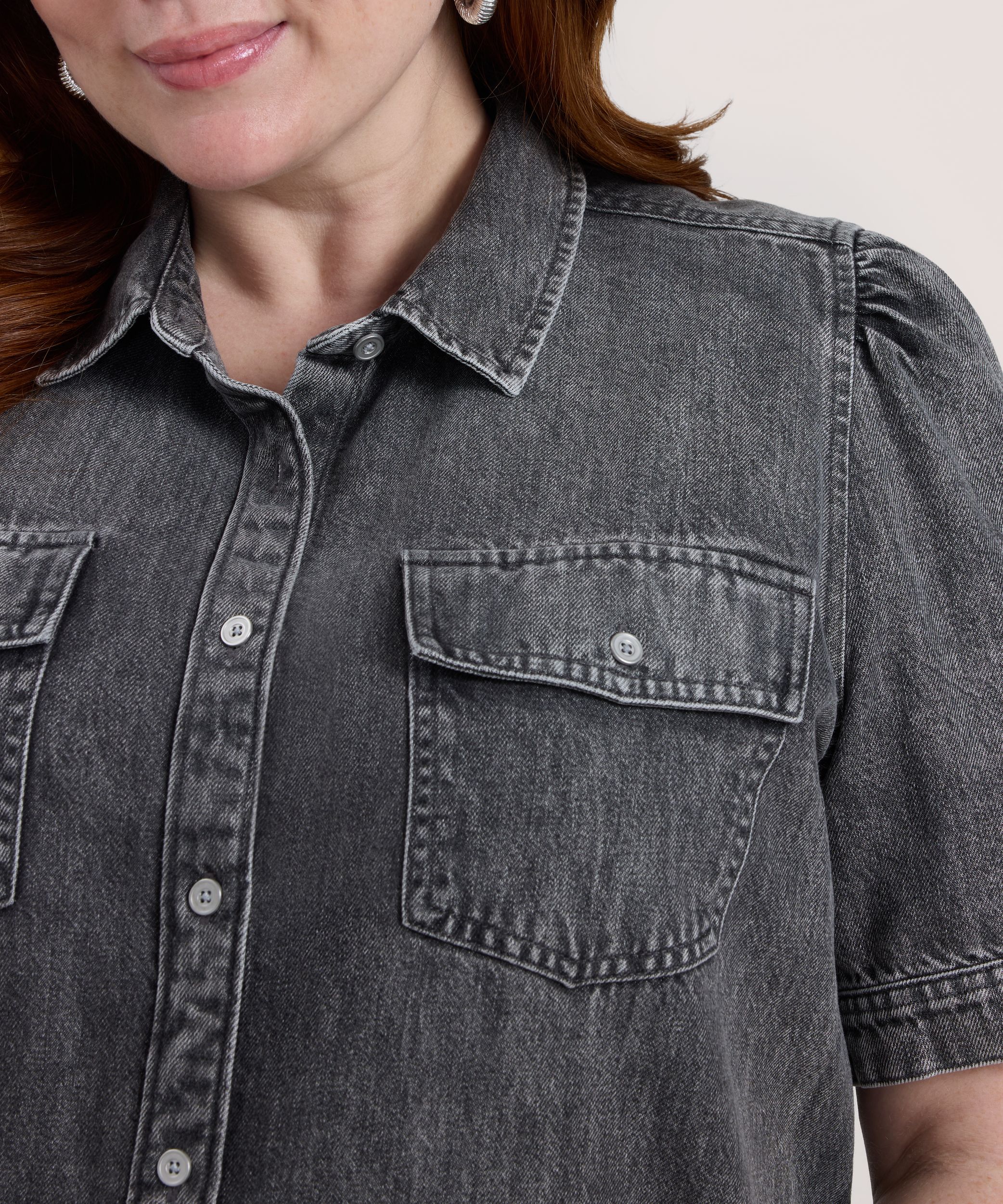 Robe courte en denim à manches bouffantes pour femmes, Denver Hayes