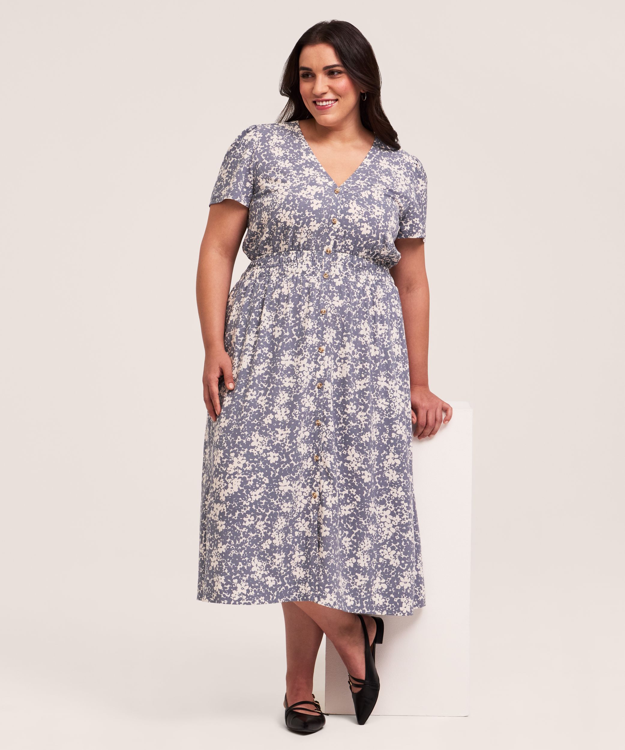 Denver Hayes Women's Short Sleeve Midi Print Dress