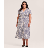 Robe imprimée mi-longue à manches courtes pour femmes, Denver Hayes Front_Flat