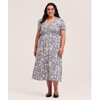 Robe imprimée mi-longue à manches courtes pour femmes, Denver Hayes Front_Flat
