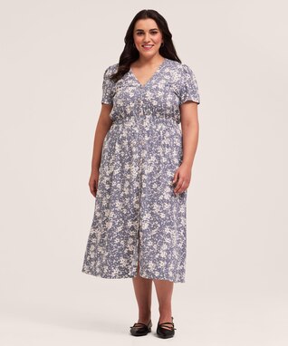 Denver Hayes Women's Short Sleeve Midi Print Dress