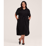 Robe mi-longue boutonnée en lin à manches courtes pour femmes, Denver Hayes Front_Flat
