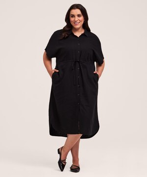 Robe mi-longue boutonnée en lin à manches courtes pour femmes, Denver Hayes