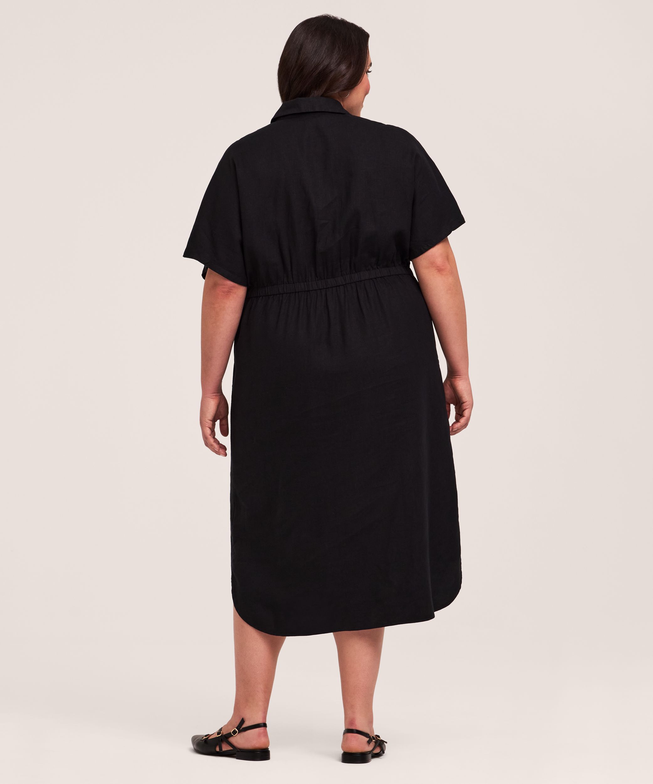 Denver Hayes Women's Short Sleeve Linen Button Down Midi Dress