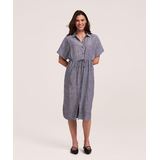 Robe mi-longue boutonnée en lin à manches courtes pour femmes, Denver Hayes