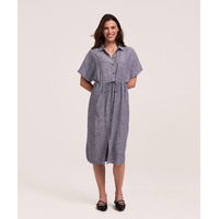 Denver Hayes Women's Short Sleeve Linen Button Down Midi Dress