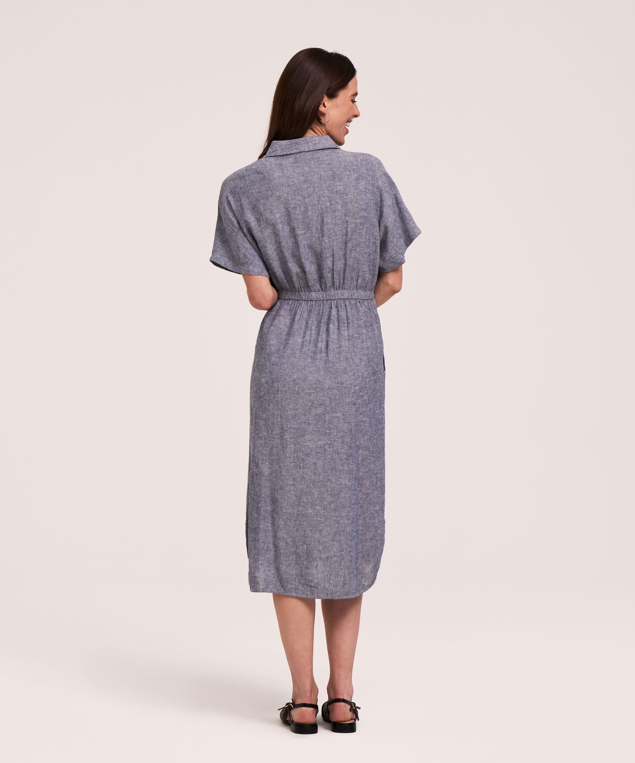 Robe mi-longue boutonnée en lin à manches courtes pour femmes, Denver Hayes