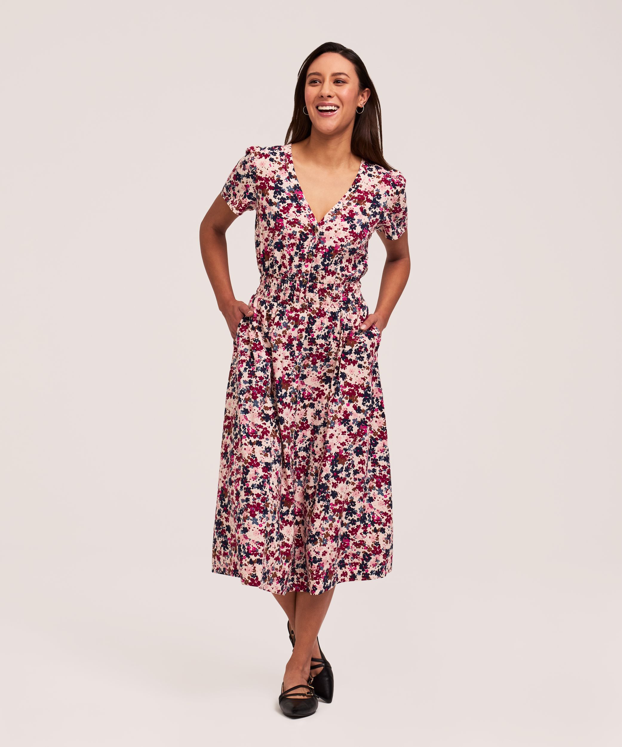 Denver Hayes Women's Short Sleeve Midi Print Dress