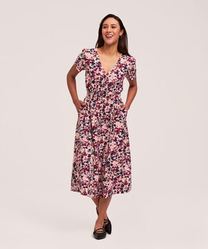 Robe imprimée mi-longue à manches courtes pour femmes, Denver Hayes