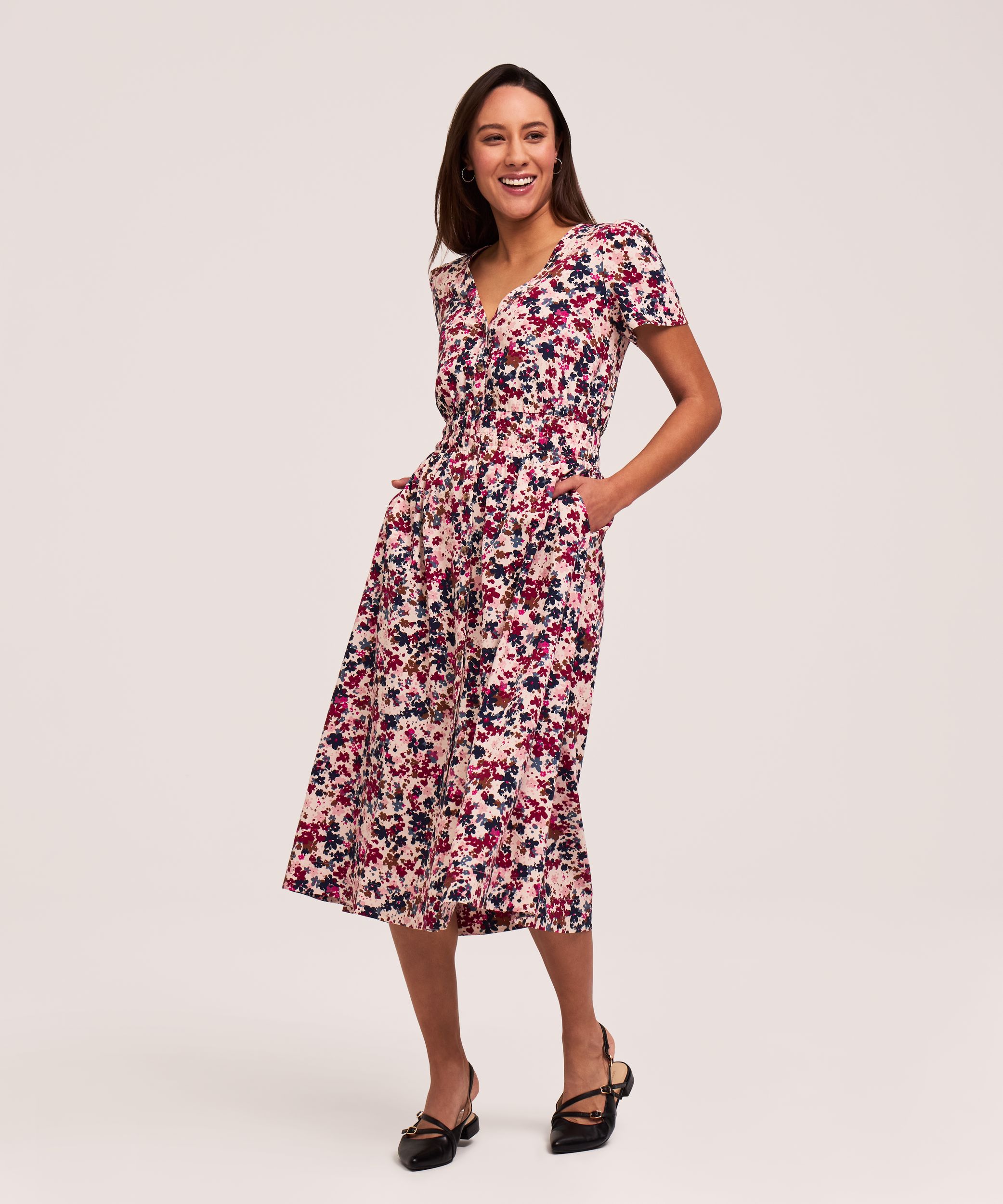 Denver Hayes Women's Short Sleeve Midi Print Dress