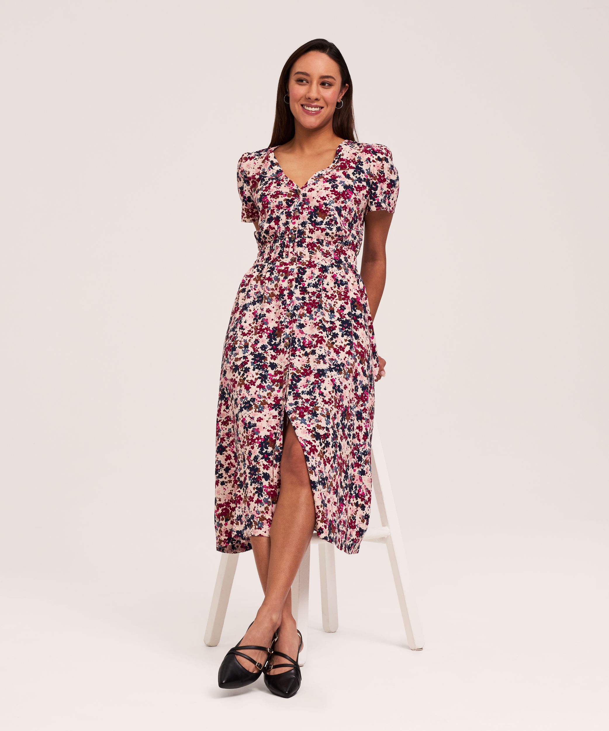 Denver Hayes Women's Short Sleeve Midi Print Dress