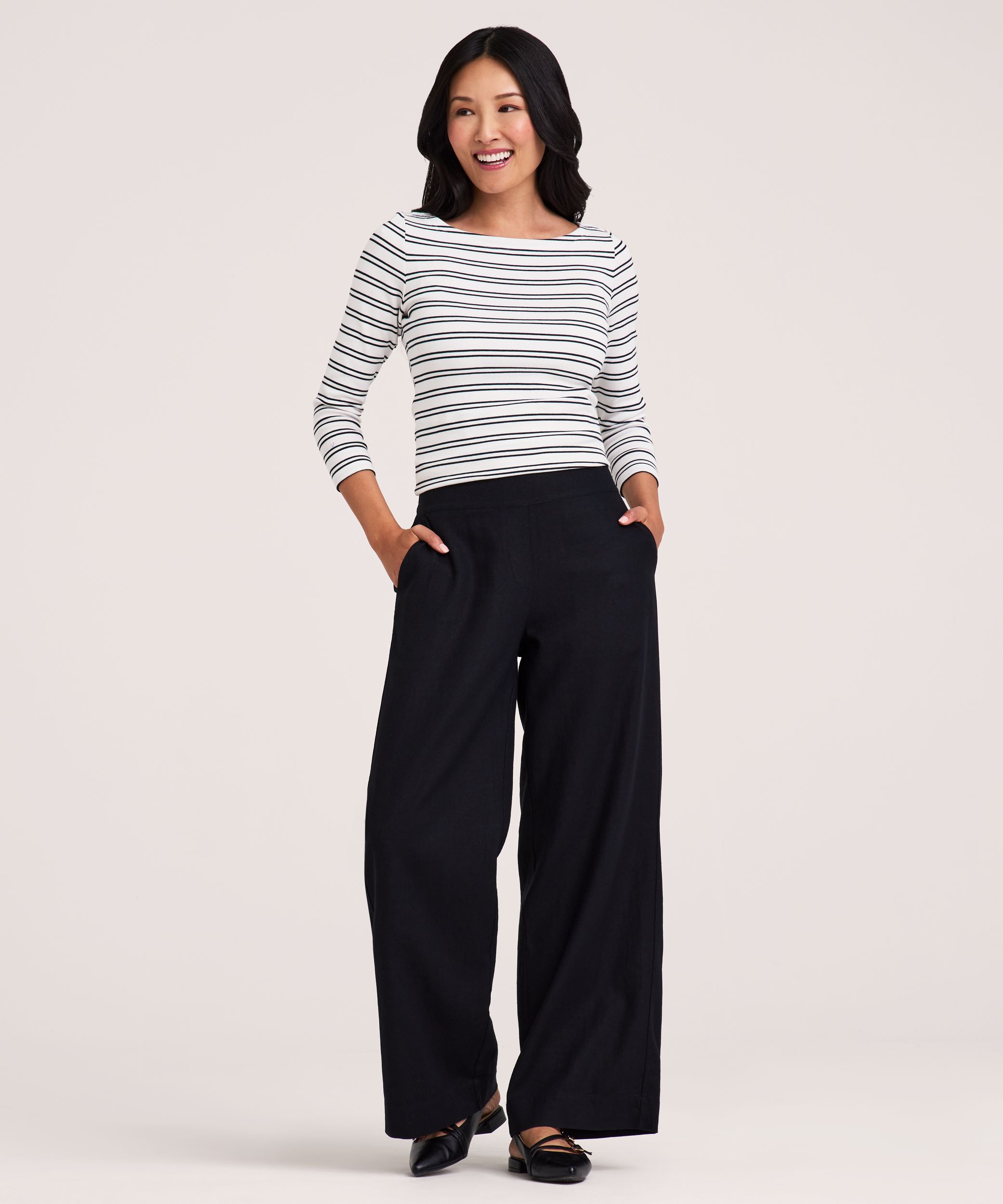 Pantalon à enfiler en mélange de lin à jambe large pour femmes, Denver Hayes