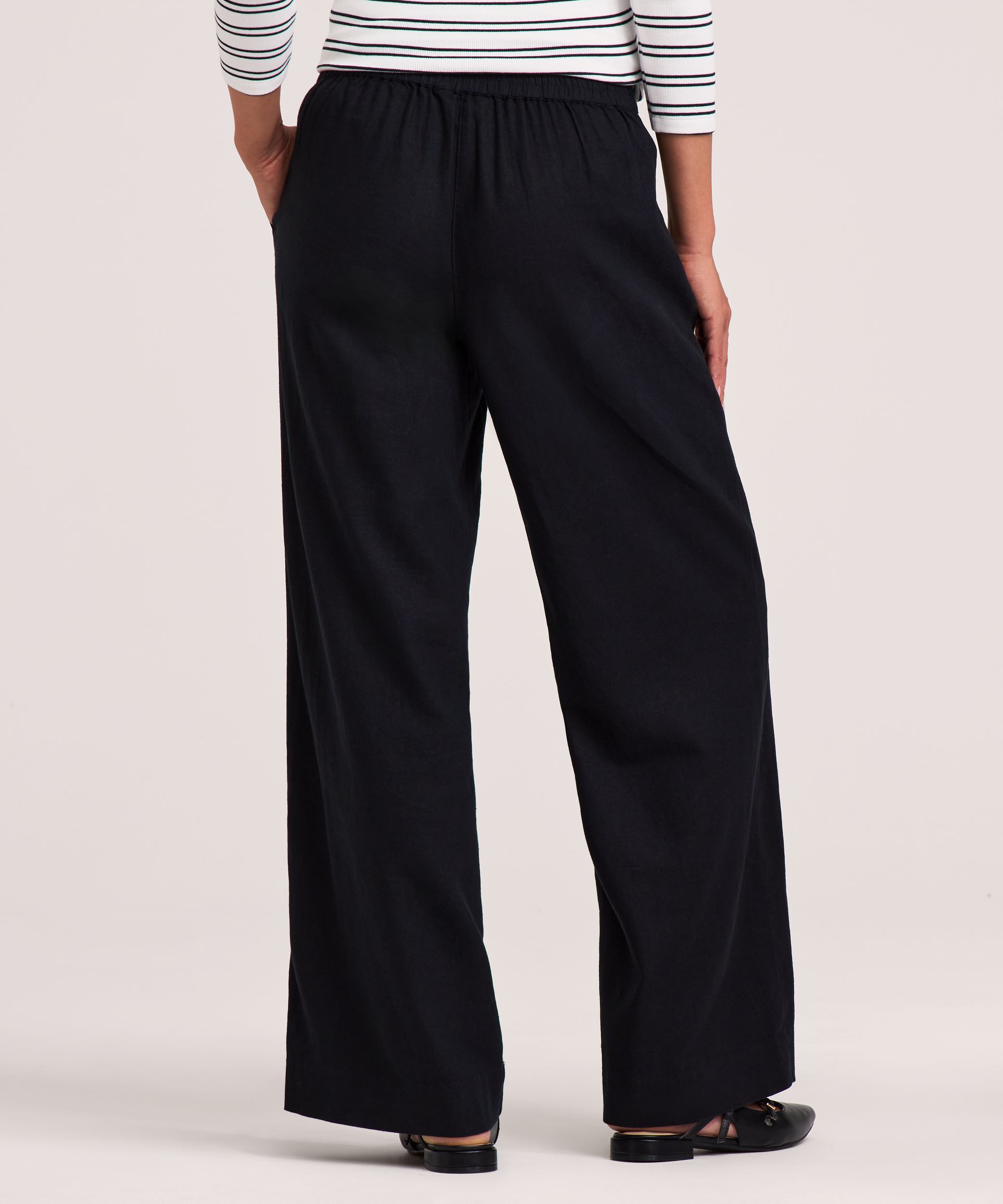 Pantalon à enfiler en mélange de lin à jambe large pour femmes, Denver Hayes