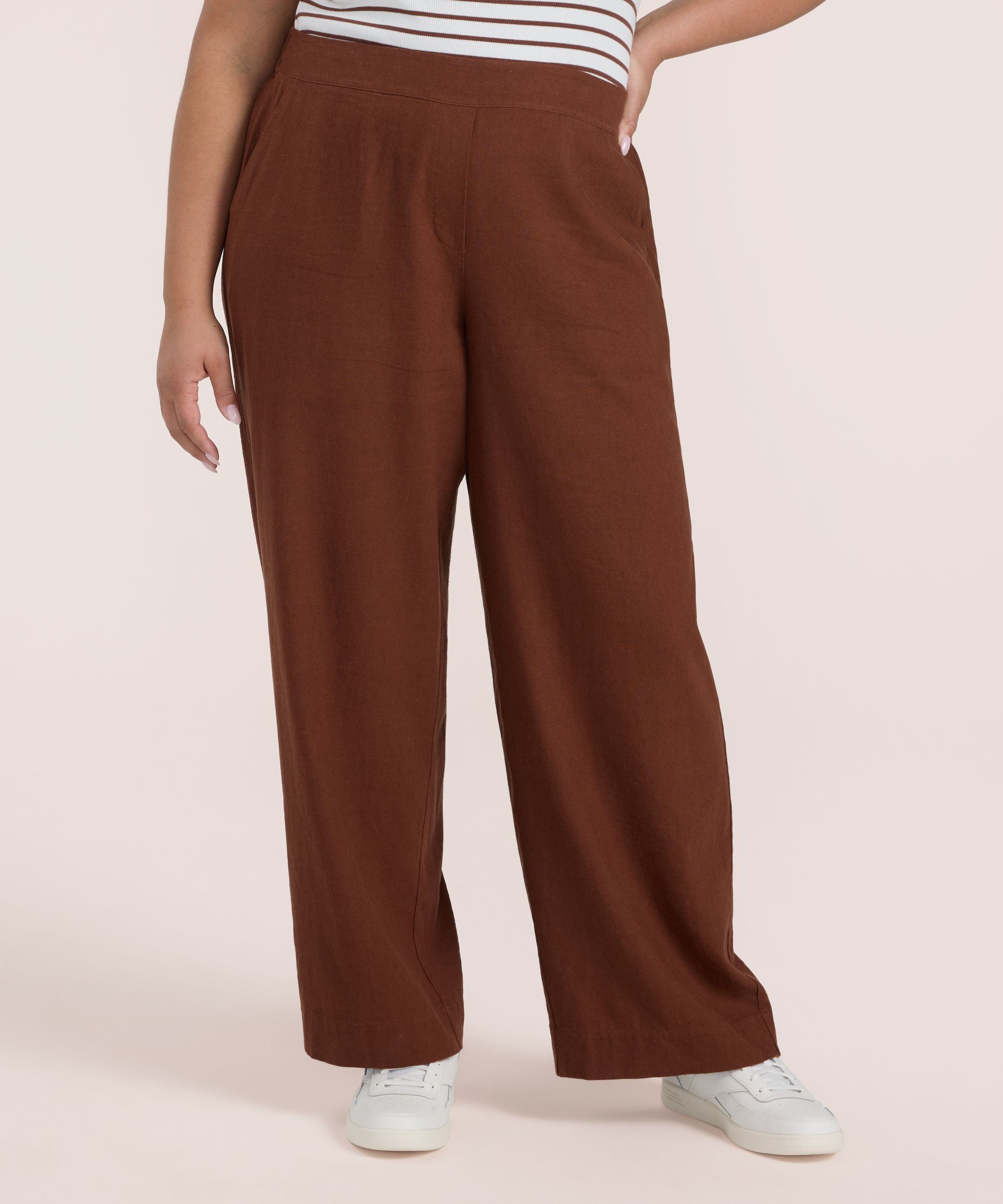 Pantalon à enfiler en mélange de lin à jambe large pour femmes, Denver Hayes