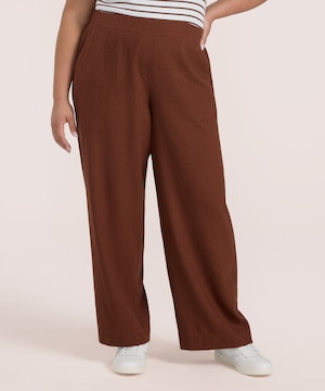 Denver Hayes Women's Pull On Wide Leg Linen Blend Pants