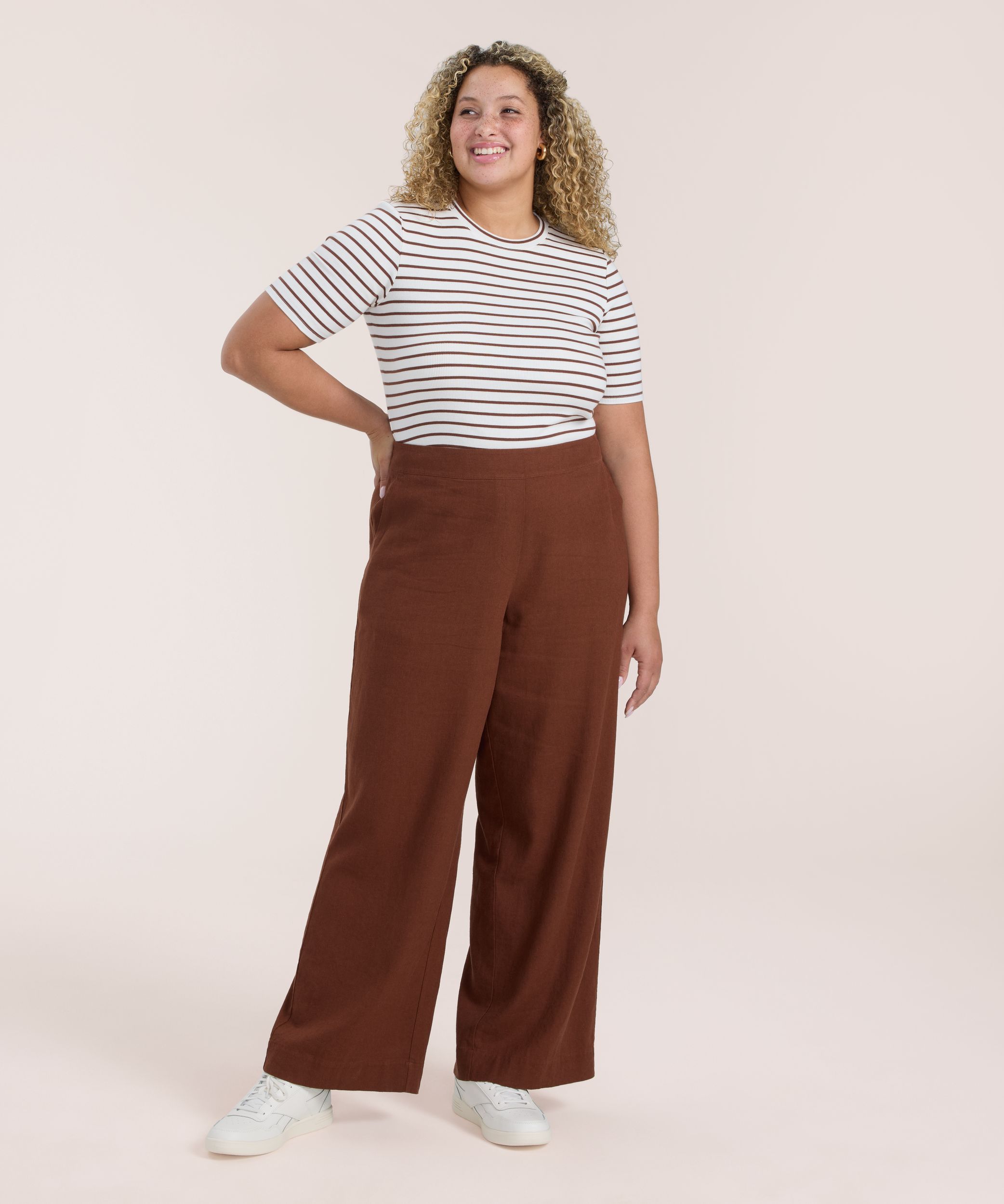 Pantalon à enfiler en mélange de lin à jambe large pour femmes, Denver Hayes