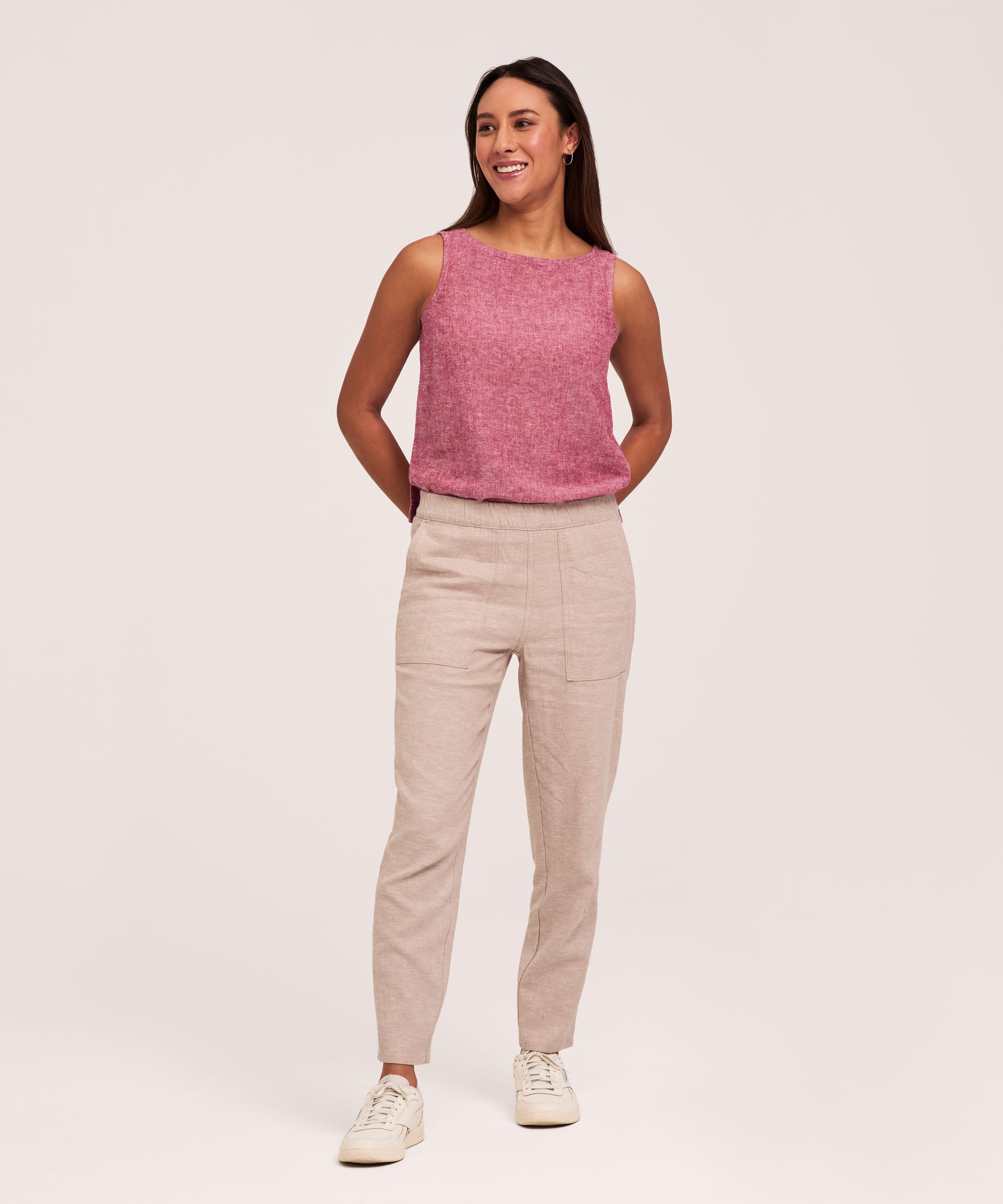 Pantalon à enfiler en mélange de lin pour femmes, Ankle Grazer, Denver Hayes