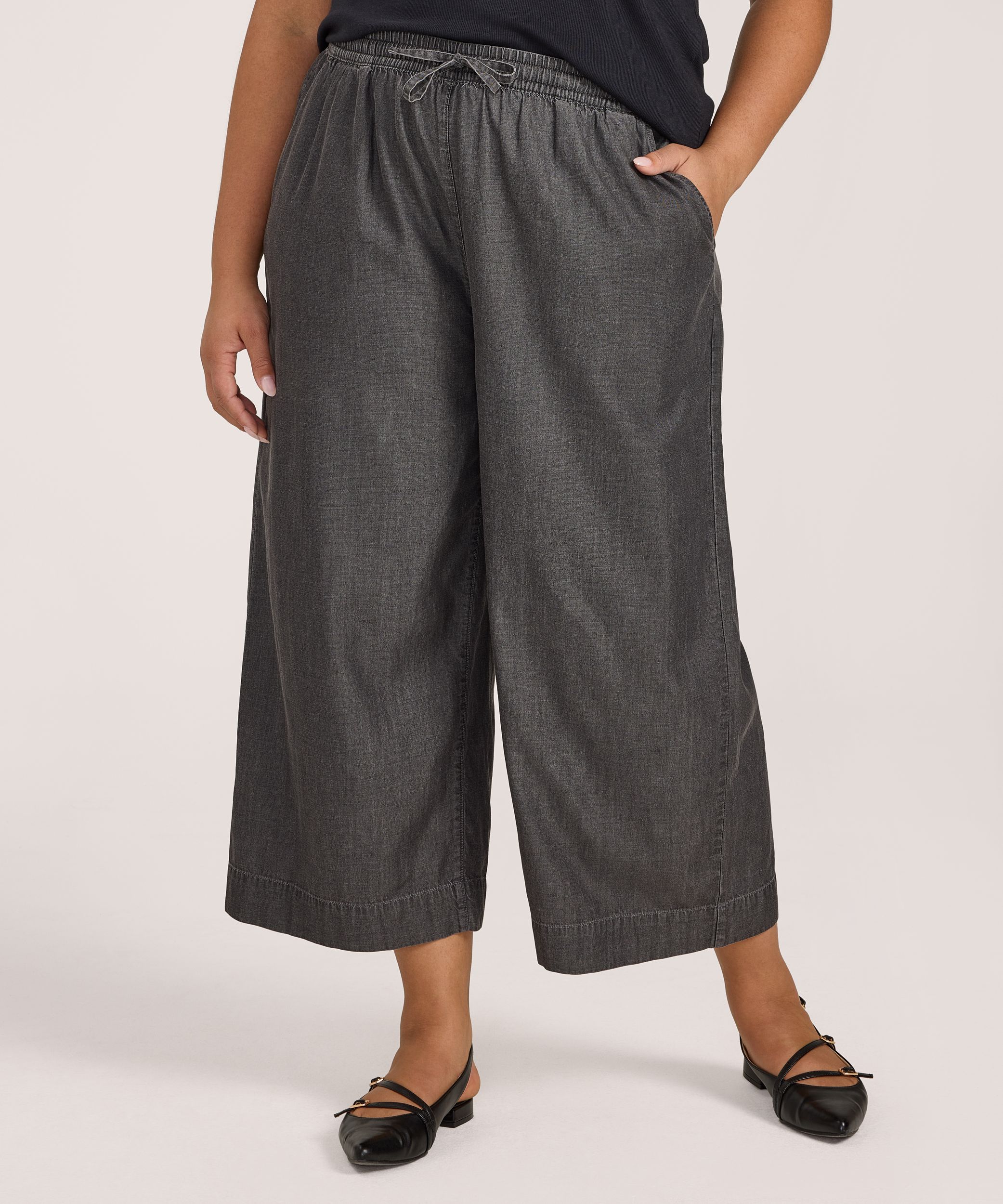 Denver Hayes Women's Pull-On Wide Leg Tencel Crop Pant
