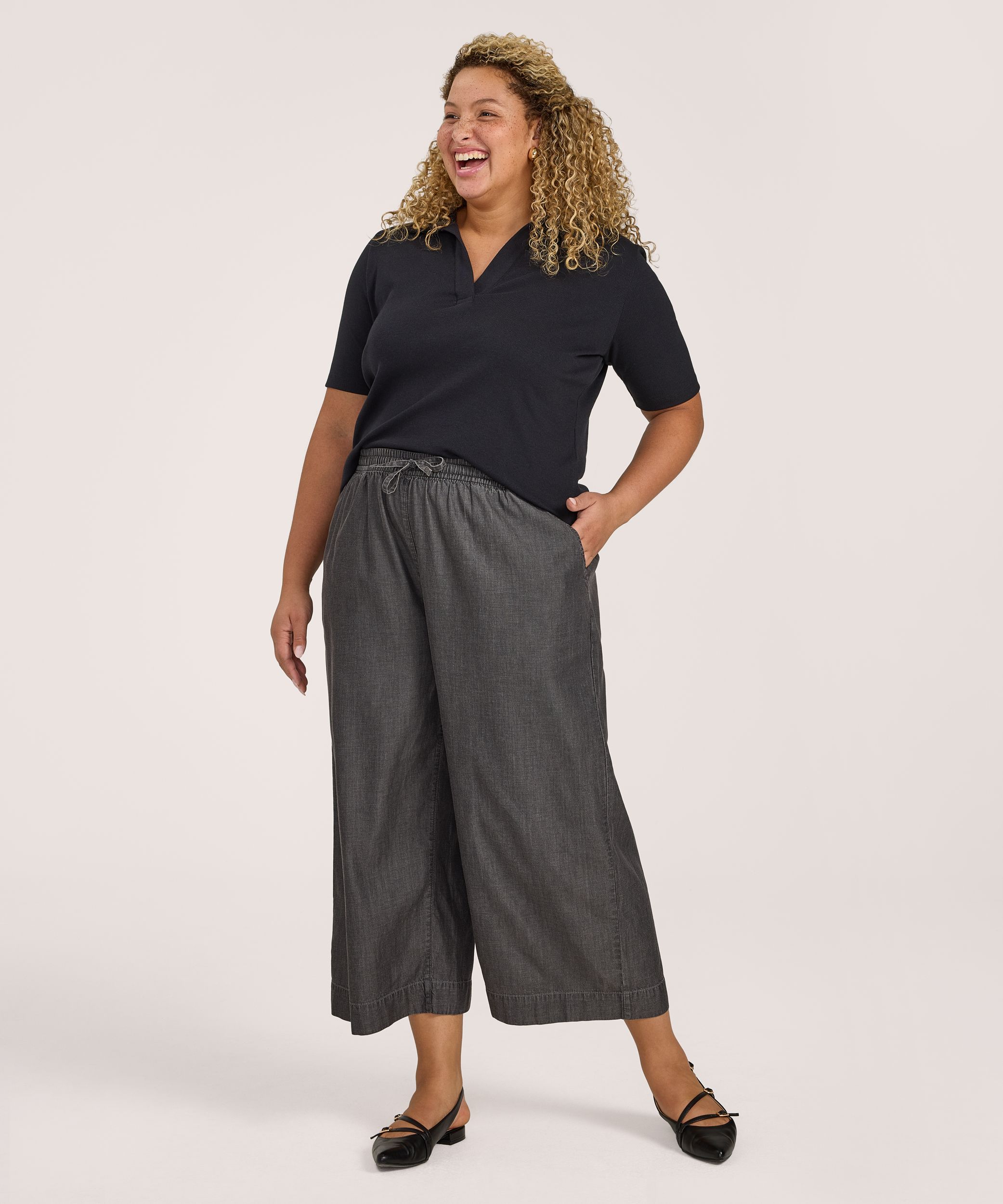 Denver Hayes Women's Pull-On Wide Leg Tencel Crop Pant