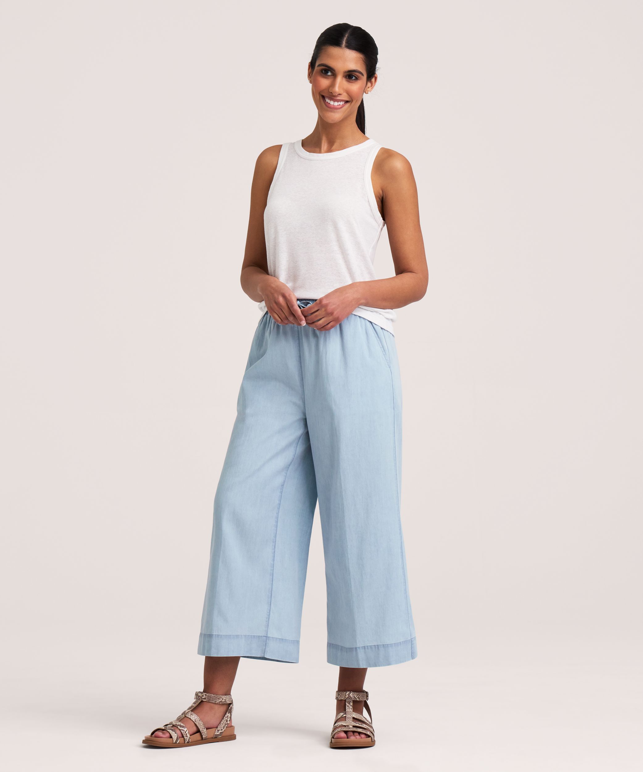 Denver Hayes Women's Pull-On Wide Leg Tencel Crop Pant