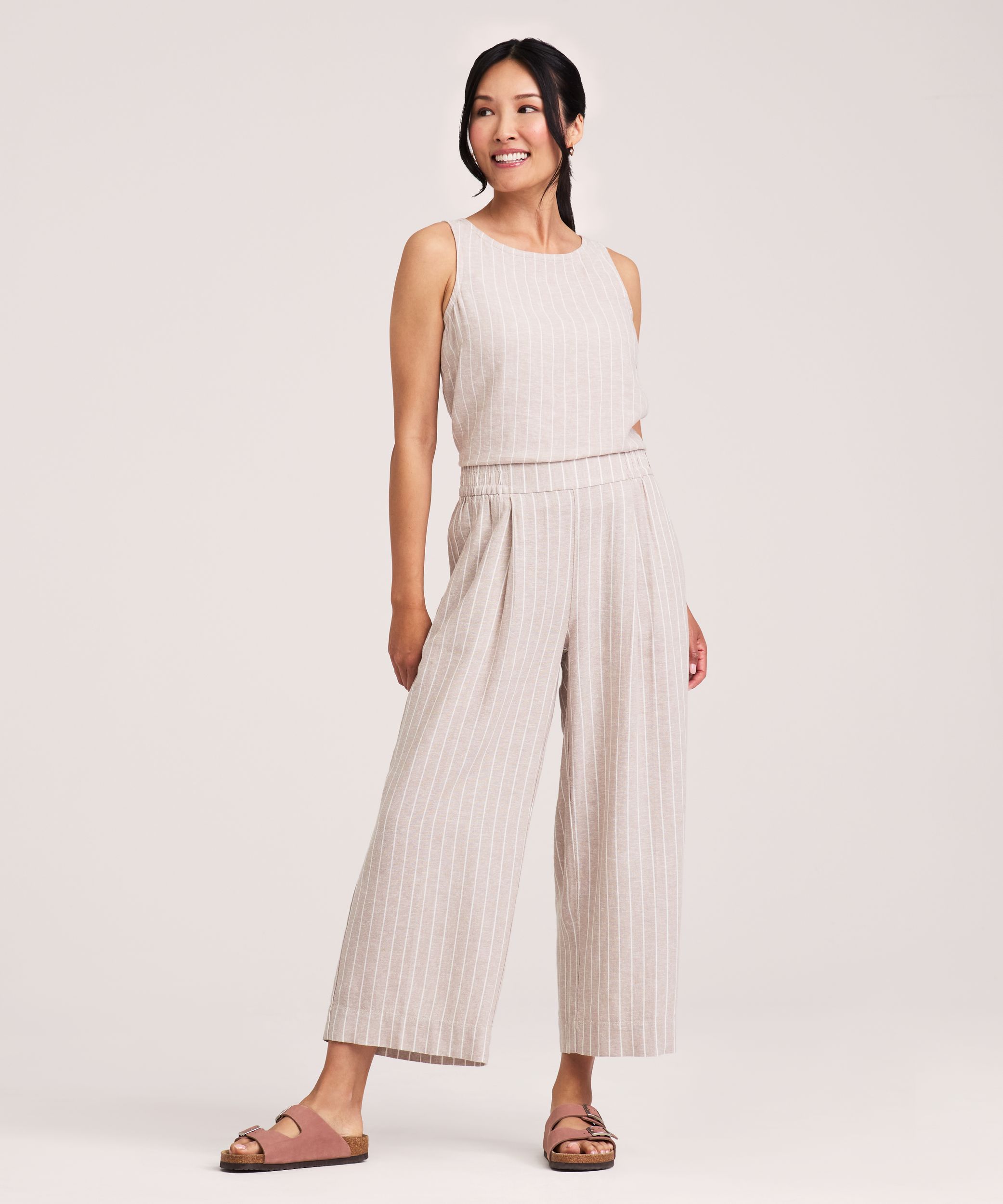 Denver Hayes Women's Pull-On Wide Leg Linen Blend Crop