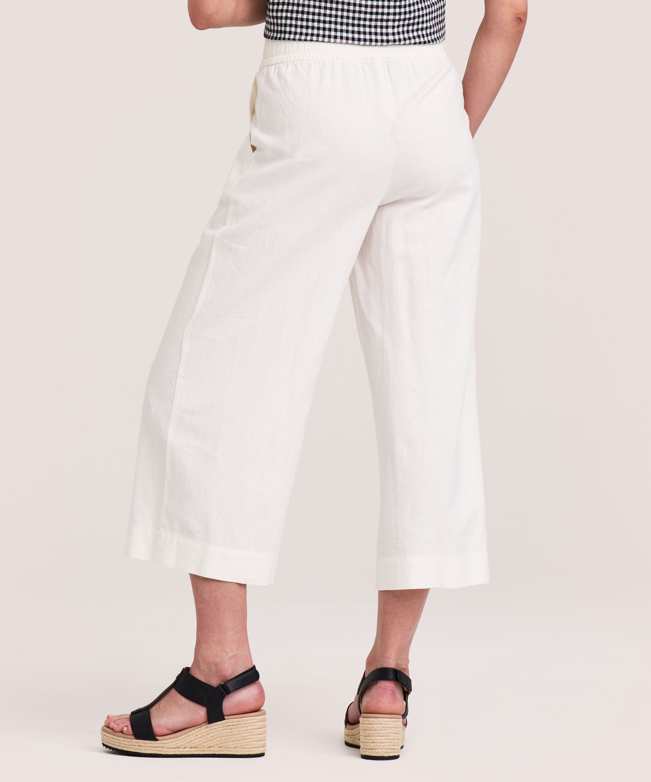 Denver Hayes Women's Pull-On Wide Leg Linen Blend Crop