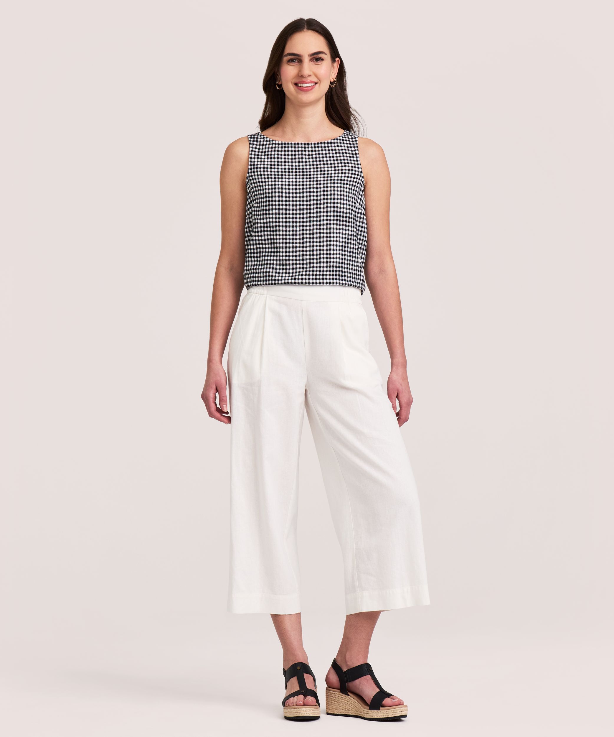 Denver Hayes Women's Pull-On Wide Leg Linen Blend Crop