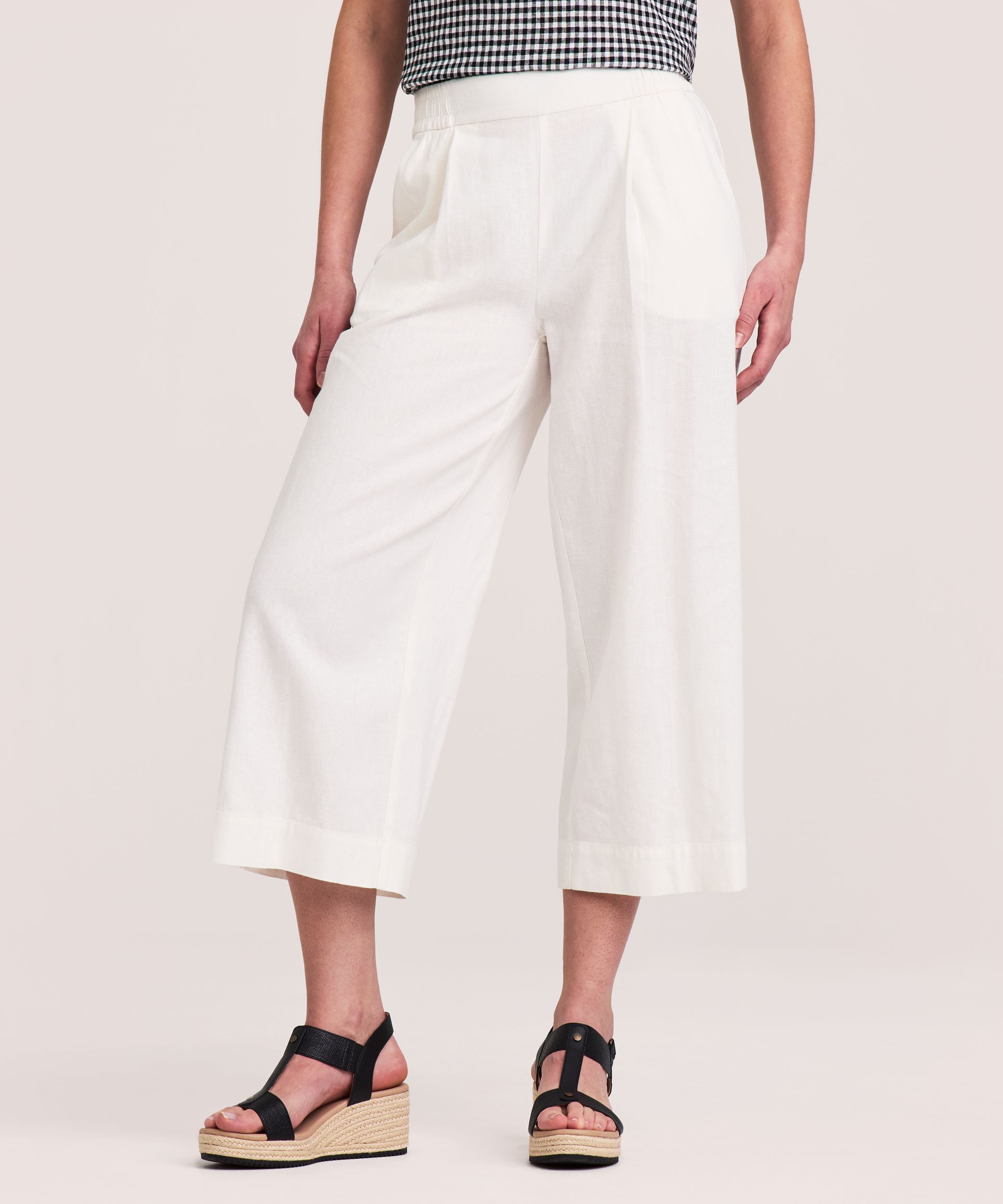 Denver Hayes Women's Pull-On Wide Leg Linen Blend Crop