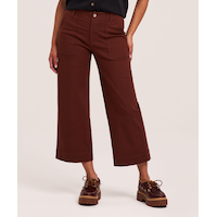 Pantalon court en sergé extensible à jambe large pour femmes, Denver Hayes Front_Flat