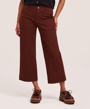 Pantalon court en sergé extensible à jambe large pour femmes, Denver Hayes