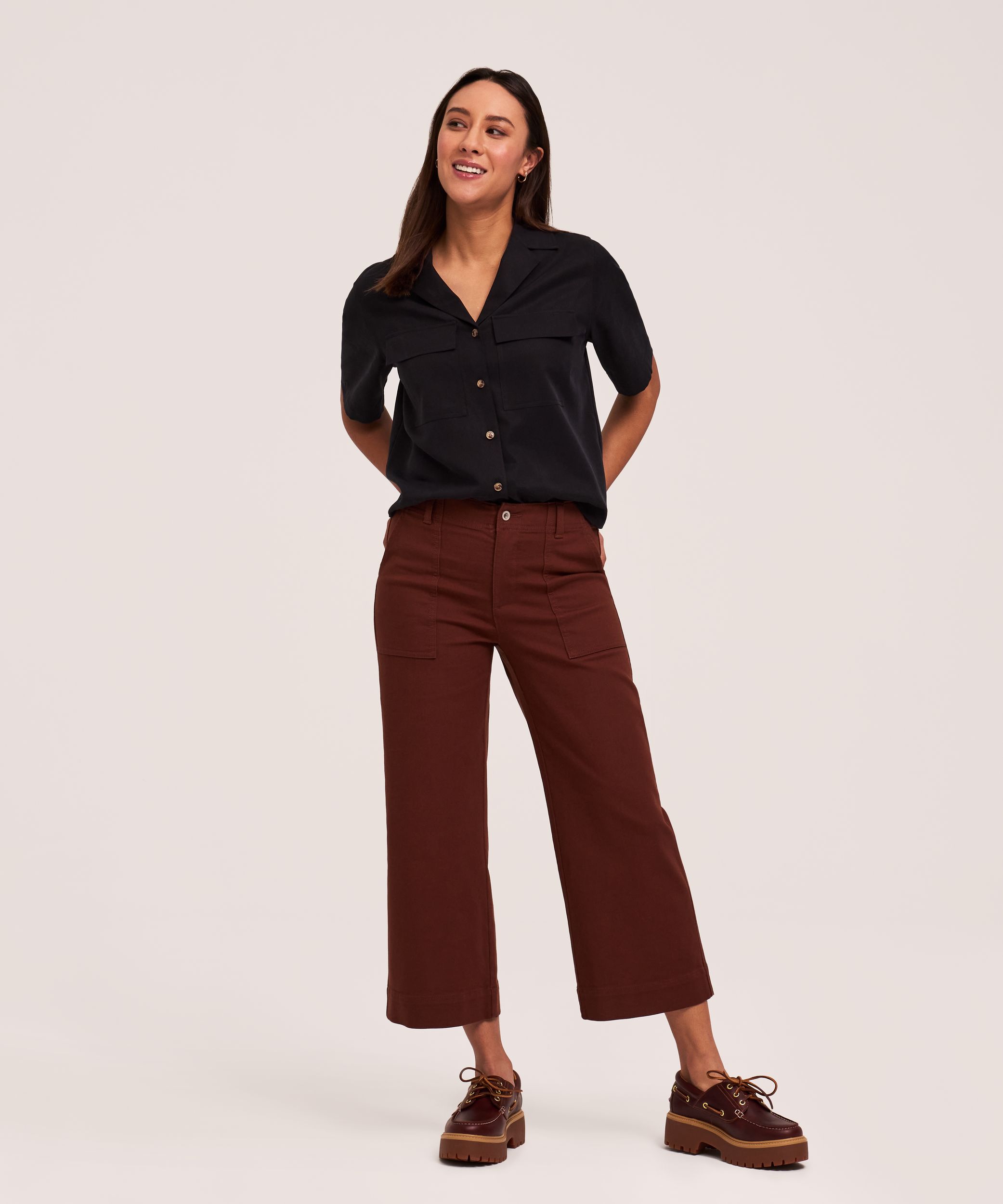 Denver Hayes Women's Wide Leg Stretch-Twill Crop Pants